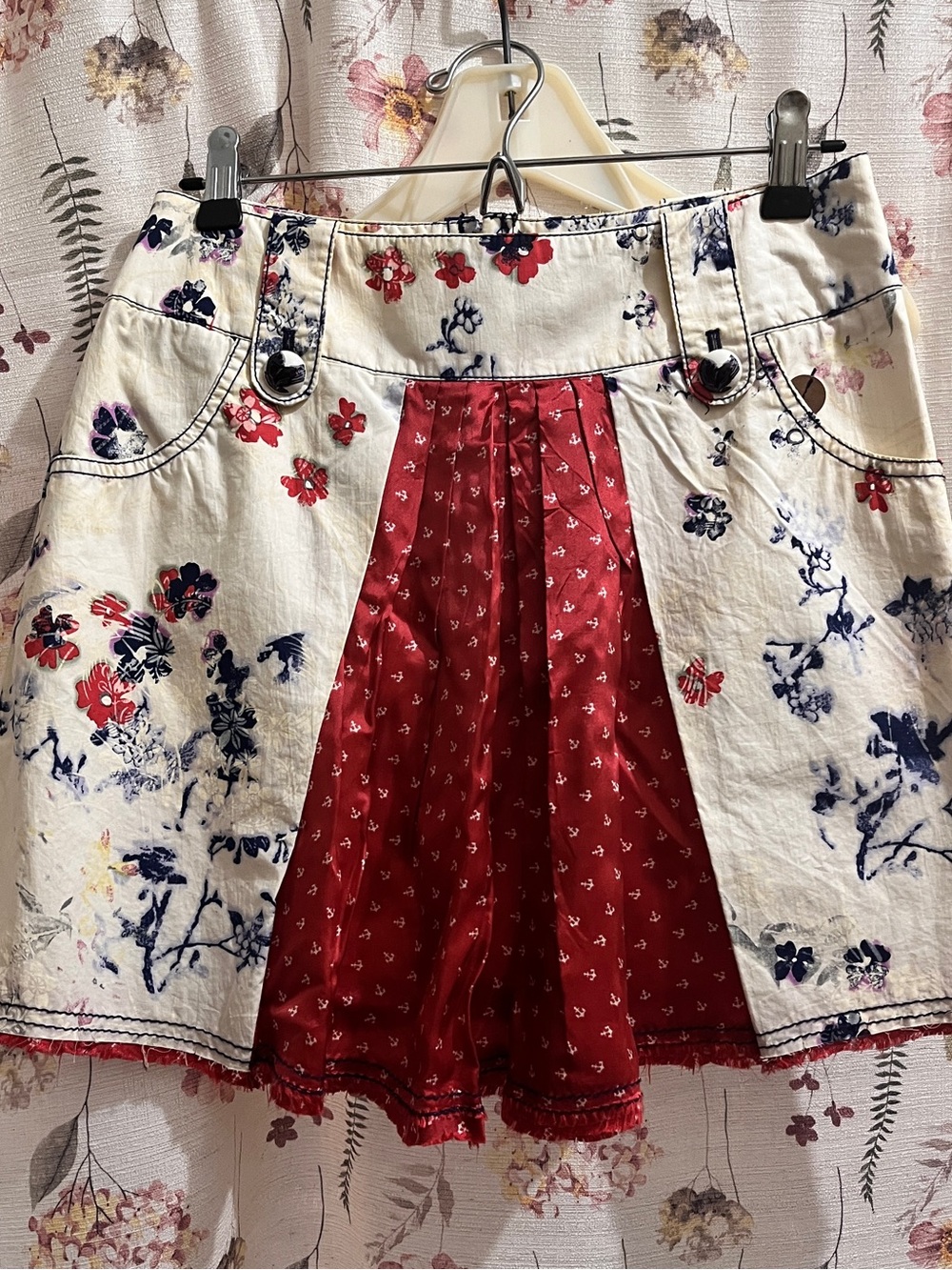 Boss Cream Floral Skirt with Red Center Panel
